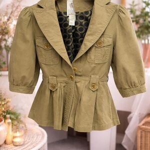 Forever 21 Olive Green Peplum Jacket with Puff Sleeves
